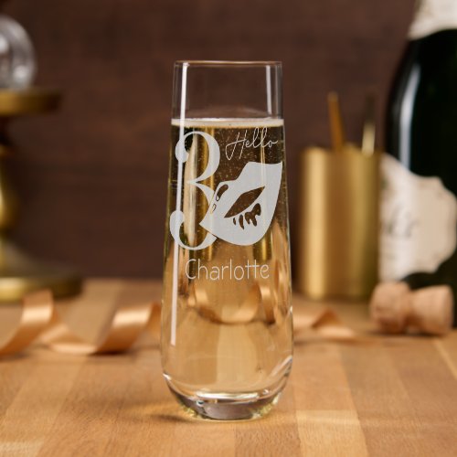 Hello 30 Modern Thirtieth Birthday Personalized Stemless Champagne Flute