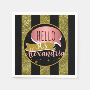 hello 30 Personalized 30th birthday glitter stripe Napkins