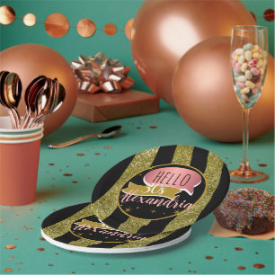 hello 30 Personalized 30th birthday glitter stripe Paper Plates