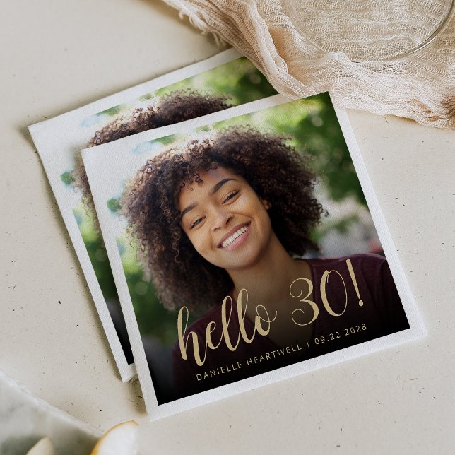 Hello 30 Thirtieth Birthday Party Photo Napkins (Creator Uploaded)