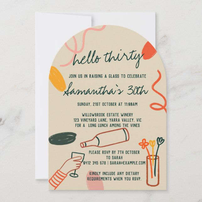 Hello 30 Thirty 30th Winery Lunch Birthday Invitation (Front)