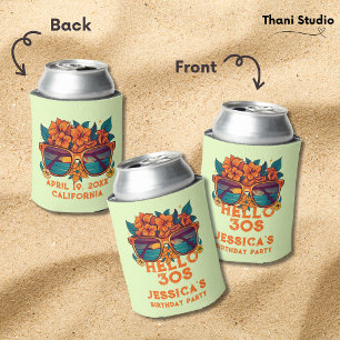 Hello 30s Tropical Vintage Retro Summer Birthday Can Cooler