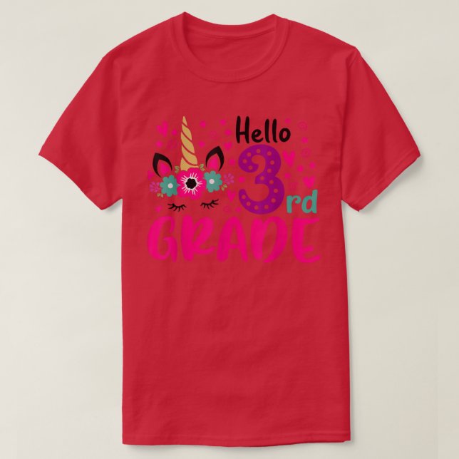 Hello 3rd Grade Cute Unicorn Back To School Gifts  T-Shirt (Design Front)