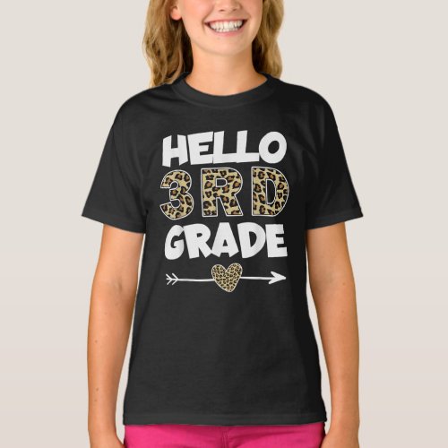 Hello 3rd Grade Leopard Print Third Grade Teacher  T_Shirt