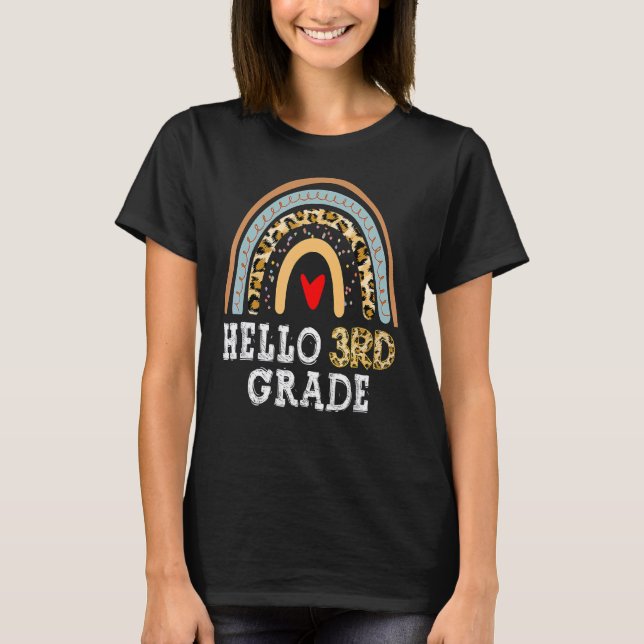 Hello 3rd Grade Leopard Rainbow Back To School Tea T-Shirt (Front)