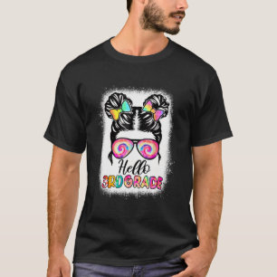 Hello 3Rd Grade Messy Hair Bun Girl Back To School T-Shirt