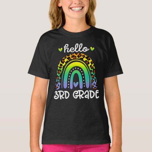 Hello 3rd Grade Rainbow Leopard Back To School T_Shirt