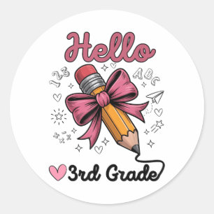 Hello 3rd Grade Shirt Back To School Pencil Bow Gi Classic Round Sticker