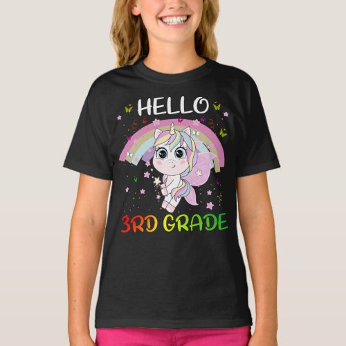 Hello 3rd Grade Teacher Student Team Unicorn Back  T_Shirt