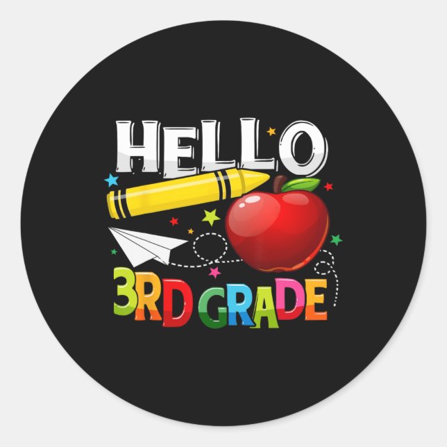 Hello 3rd grade teacher team Third grade squad gir Classic Round Sticker (Front)