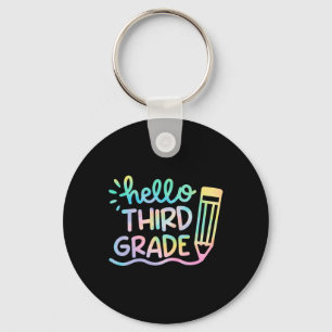 Hello 3rd Grade Tie Dye Teachers Kids Byck To Scho Keychain