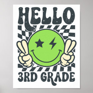 Hello 3rd Grade Vibes Groovy Smile Face Back To Sc Poster