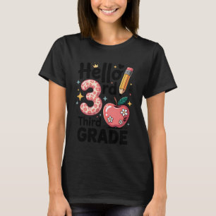 Hello 3rd Third Grade Back To School Pink Leopard T-Shirt