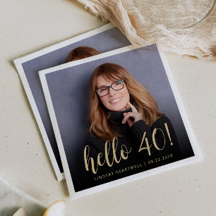 Hello 40 Fortieth Birthday Party Photo Napkins