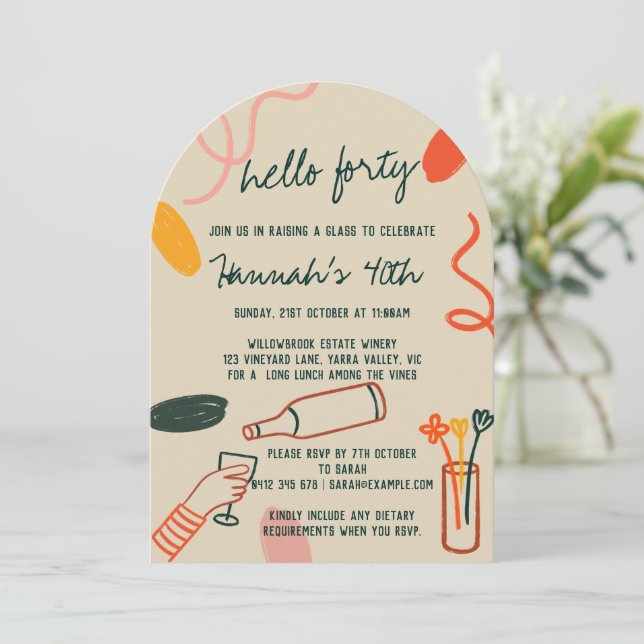 Hello 40 Forty Winery Lunch Birthday   Invitation (Standing Front)