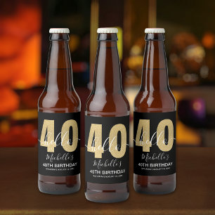 Hello 40! Modern 40th Birthday Chic Golden glitter Beer Bottle Label