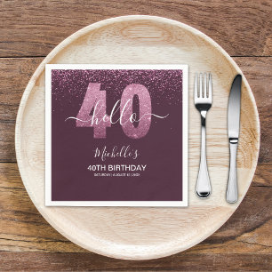 Hello 40! Modern 40th birthday with Pink glitter Napkins