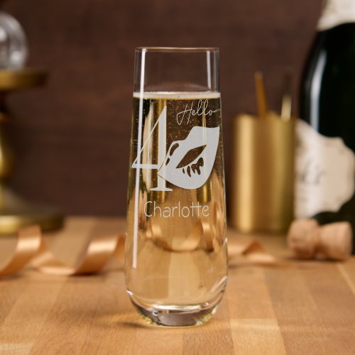 Hello 40 Modern Fortieth Birthday Personalized Stemless Champagne Flute