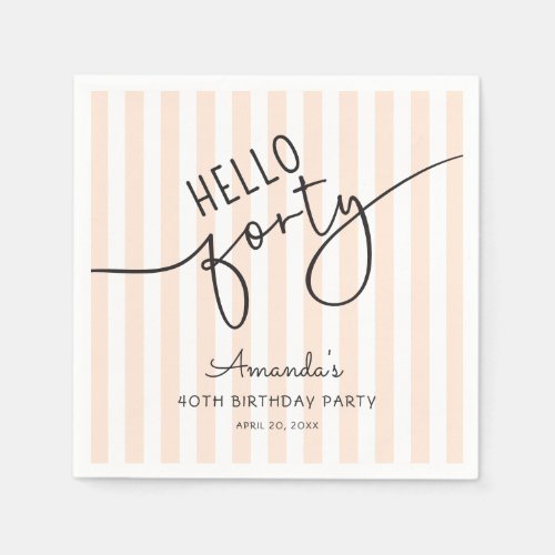 Hello 40 Modern Script Chic 40th Birthday Party Napkins