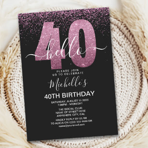Hello 40 years modern birthday with photo invitation