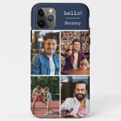 Hello! 4 Photo Collage Dark Blue Personalized Case-Mate iPhone Case (Back)