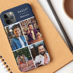 Hello! 4 Photo Collage Dark Blue Personalized iPhone 11 Pro Max Case<br><div class="desc">Create your own custom Phone case for iphone 11 pro max and many other models. The design features a grid style photo collage with 4 of your favorite photos, your name and the word hello! The photo template is set up ready for you to add your photos, working clockwise from...</div>