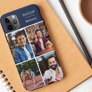 Hello! 4 Photo Collage Dark Blue Personalized iPhone 17 Pro Max Case