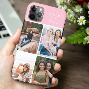 Hello! 4 Photo Collage Pretty Pink Personalized iPhone 11 Pro Max Case