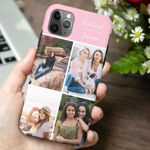 Hello 4 Photo Collage Pretty Pink Personalized iPhone 11 Pro Max Case