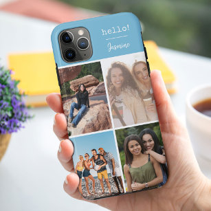 Hello! 4 Photo Collage Sky Blue Personalized iPhone 11 Pro Max Case