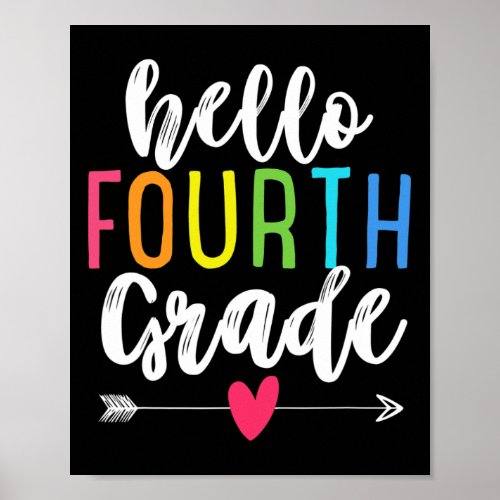 Hello 4th Fourth Grade  Back To School Fun Kids Gi Poster