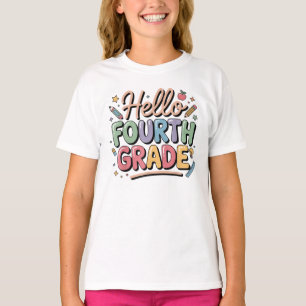 Hello 4th Fourth Grade Back To School Teacher Pink T-Shirt