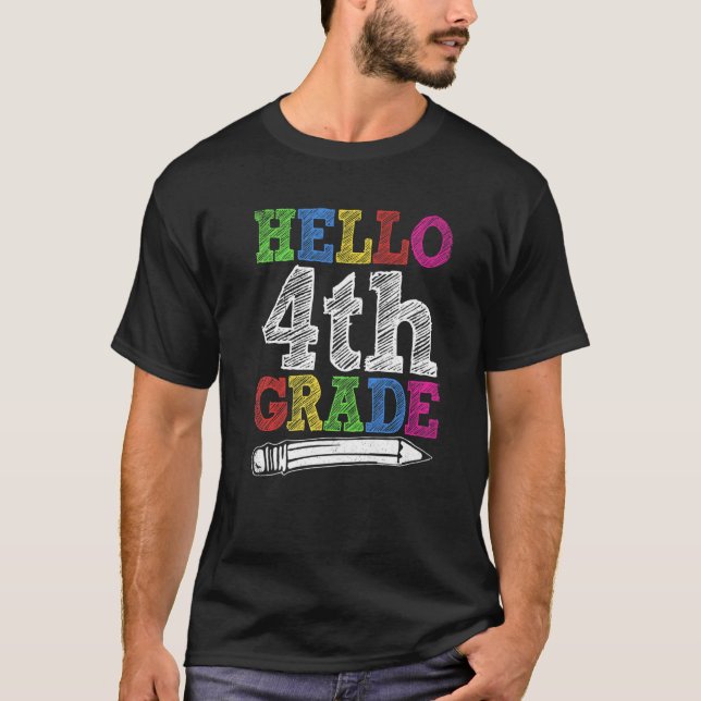 Hello 4th Grade Back To School First Day Kids Boys T-Shirt (Front)