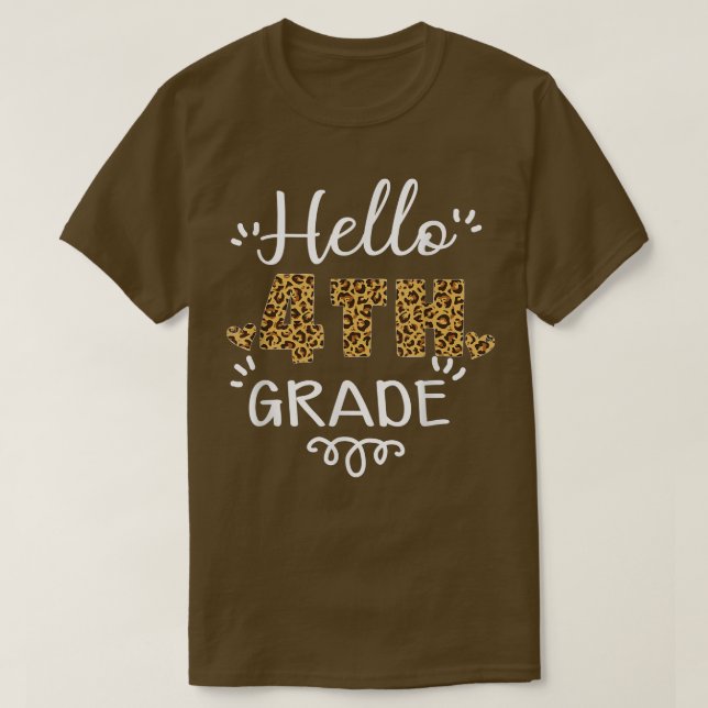 Hello 4th Grade Back To School Leopard Heart Teach T-Shirt (Design Front)