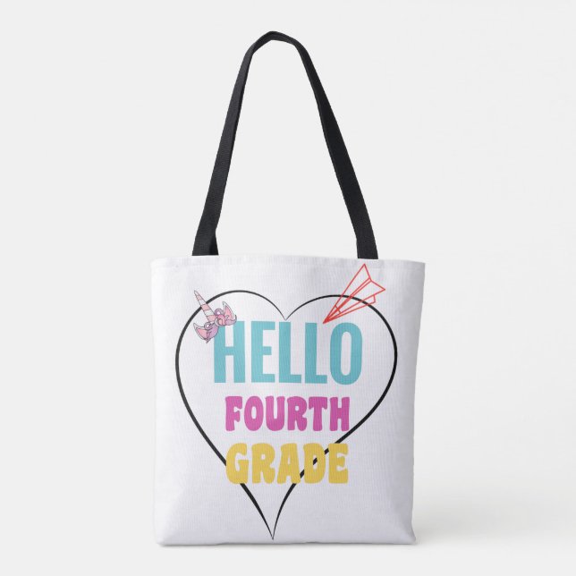 Hello 4th Grade | Best gift for 1st day of school Tote Bag (Back)