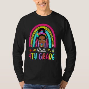 Hello 4th Grade Black Girl Kids Rainbow Back To Sc T-Shirt