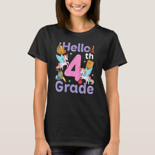 Hello 4th Grade Cute Unicorn Rainbow Back To Schoo T-Shirt
