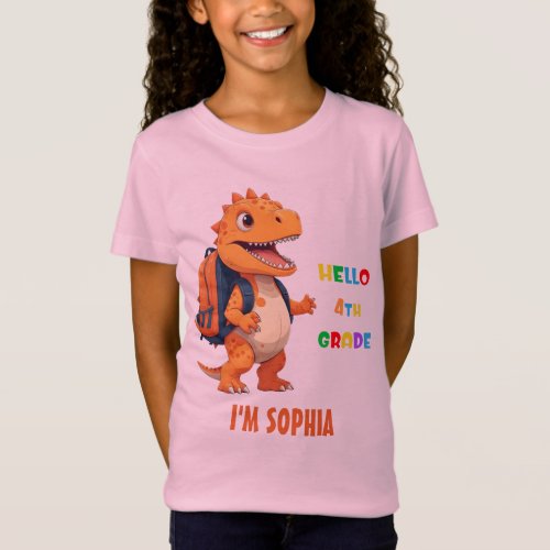 Hello 4th grade Dinosaur with name back to school T_Shirt