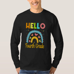 Hello 4th Grade For Girls Boys Kids Rainbow Teach T-Shirt