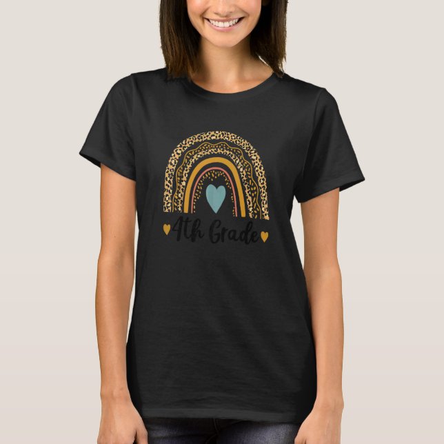 Hello 4th Grade Leopard Back To School First Day F T-Shirt (Front)