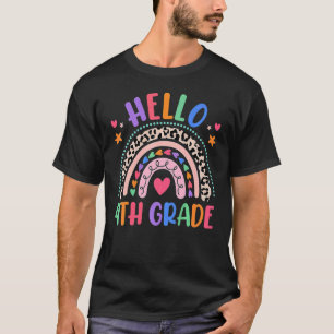 Hello 4th Grade Leopard Boho Rainbow 1st Day Of Sc T-Shirt