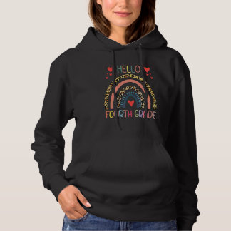 Hello 4th Grade Leopard Rainbow Fourth Grade Back Hoodie