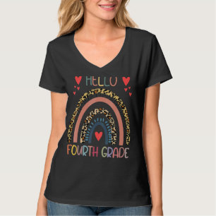 Hello 4th Grade Leopard Rainbow Fourth Grade Back T-Shirt
