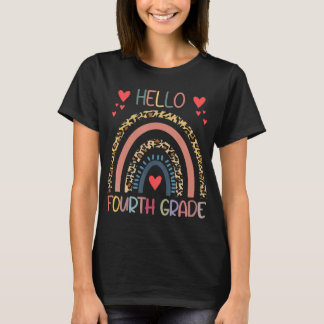 Hello 4th Grade Leopard Rainbow Fourth Grade Back T-Shirt