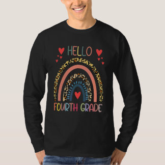Hello 4th Grade Leopard Rainbow Fourth Grade Back T-Shirt