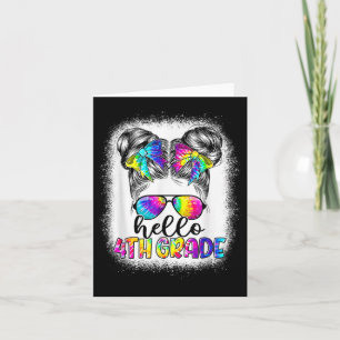 Hello 4th Grade Messy Bun Girl Back To School Tie Card