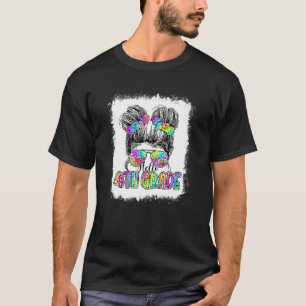Hello 4th Grade Messy Bun Girls Tie Dye T-Shirt