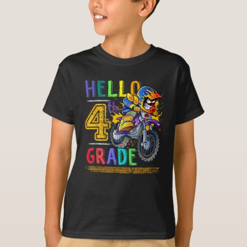 Hello 4th Grade Motor Racing Boys Back To School T_Shirt