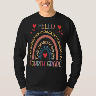 Hello 4th Grade Rainbow Leopard Back To School Gir T-Shirt