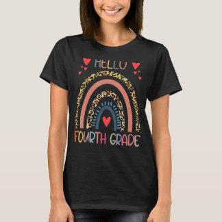Hello 4th Grade Rainbow Leopard Back To School Gir T-Shirt
